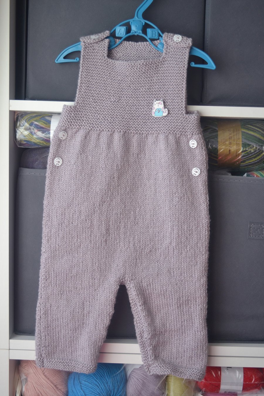 Hand Knitted Baby Dungarees Overall Lilac Wool Acrylic 6 months
