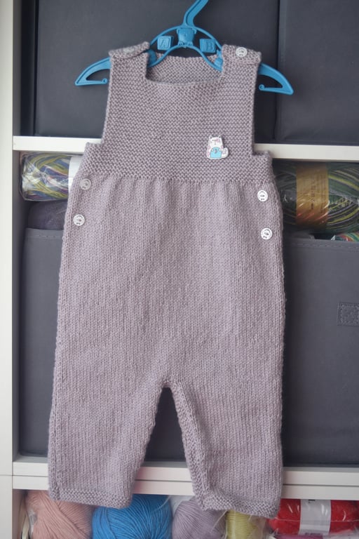 Hand Knitted Baby Dungarees Overall Lilac Wool Acrylic 6 months