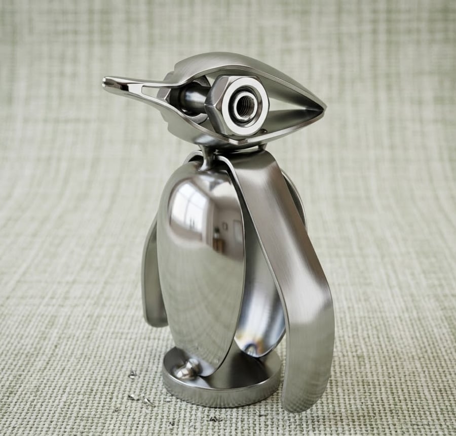 Handmade Upcycled Cutlery Penguin Sculpture – Eco-Friendly Recycled Metal Art Fi