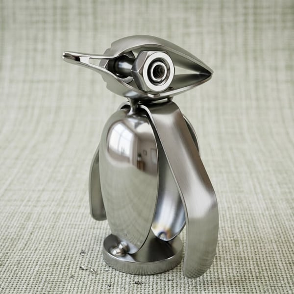 Handmade Upcycled Cutlery Penguin Sculpture – Eco-Friendly Recycled Metal Art Fi