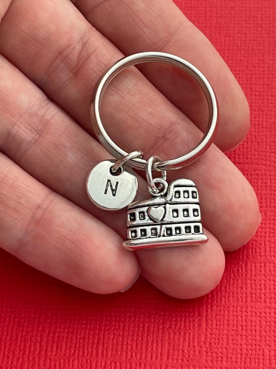 Personalised Italian Rome Silver Colosseum Charm Keyring