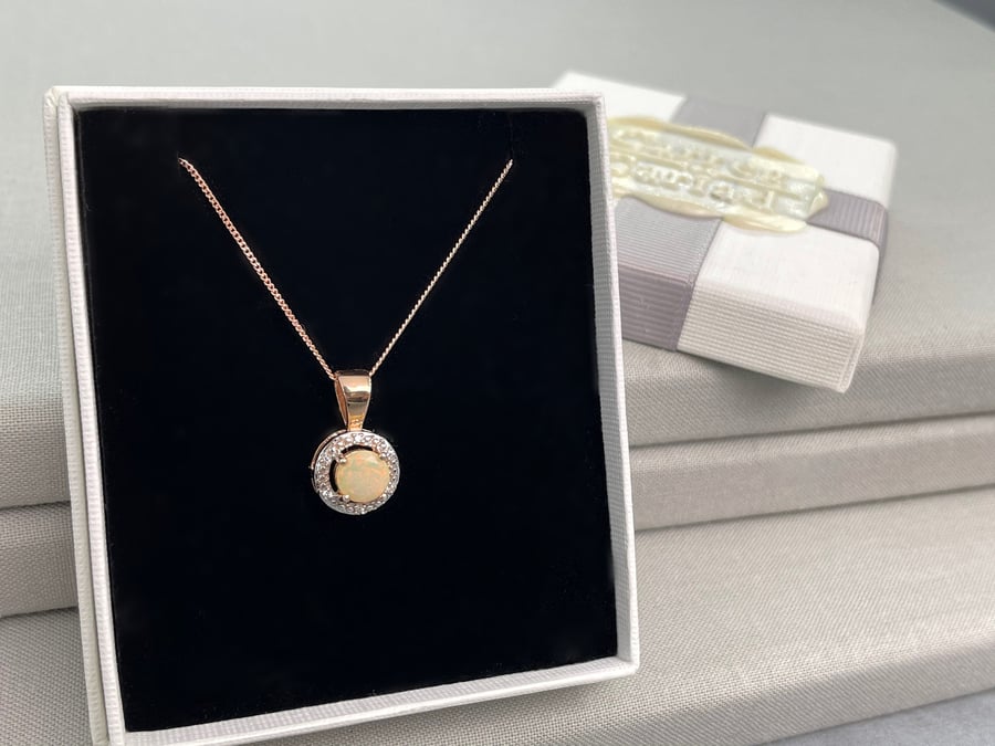 Ethiopian Opal Hand-Set Pendant with Chain 9ct Rose Gold Filled Sterling Silver 