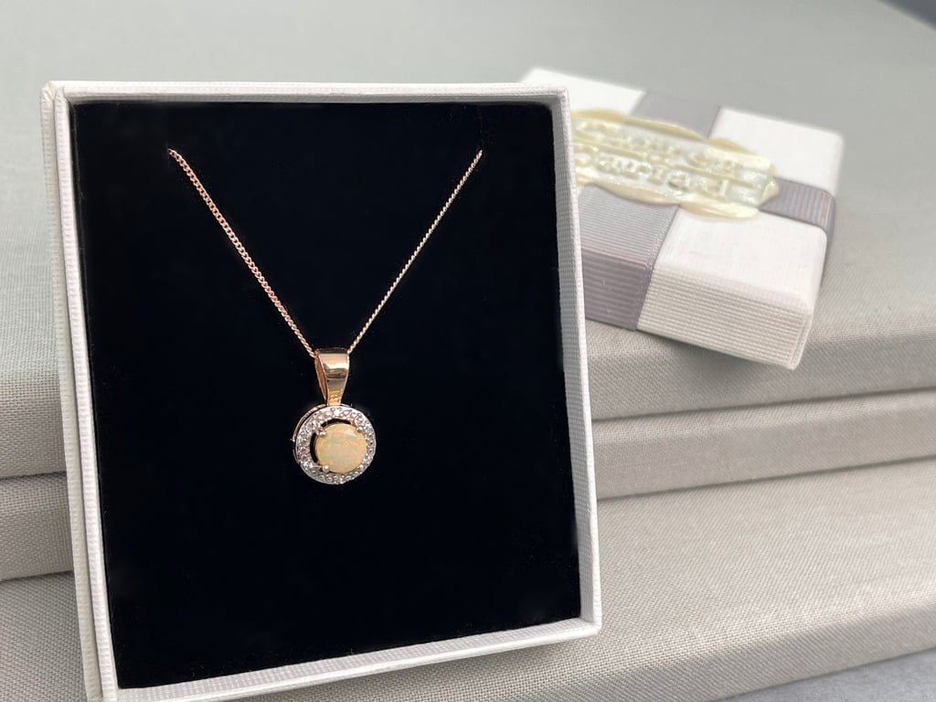 Ethiopian Opal Hand-Set Pendant with Chain 9ct Rose Gold Filled Sterling Silver 
