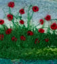Needle felted wool & textile picture, 4"x4" framed, Poppies (1) - Image 3