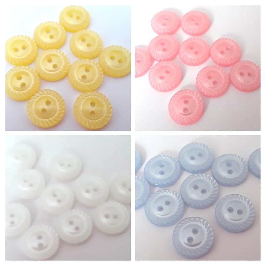 Mill edge round 2 hole buttons 14mm 4 colours