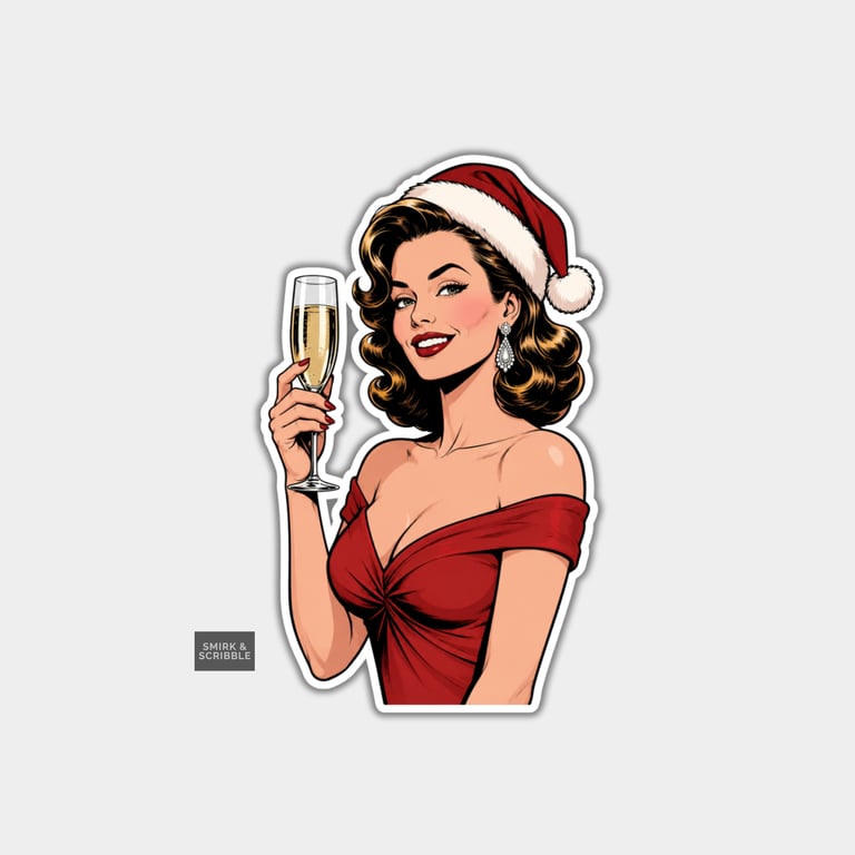 Funny Christmas Sticker Vinyl Xmas Decal For Adults - Champagne Woman