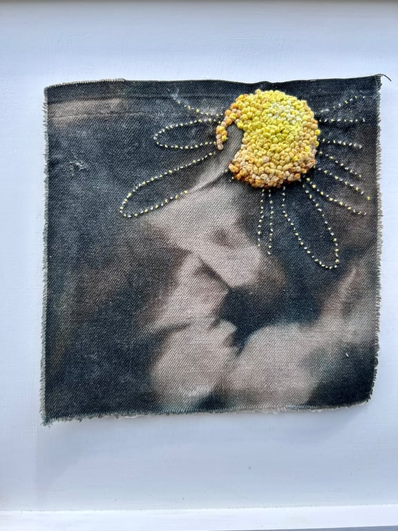 Plants for pollinators 3 - Ragwort 2 - Cyanotype & stitch - Eco Textile Art