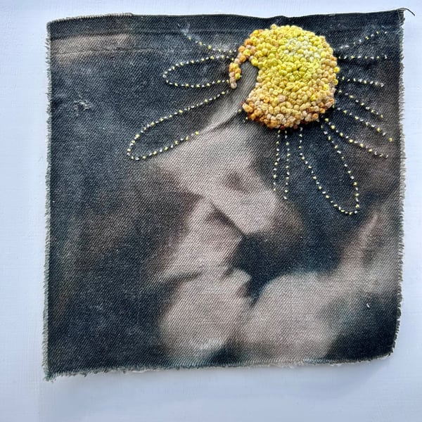 Plants for pollinators 3 - Ragwort 2 - Cyanotype & stitch - Eco Textile Art
