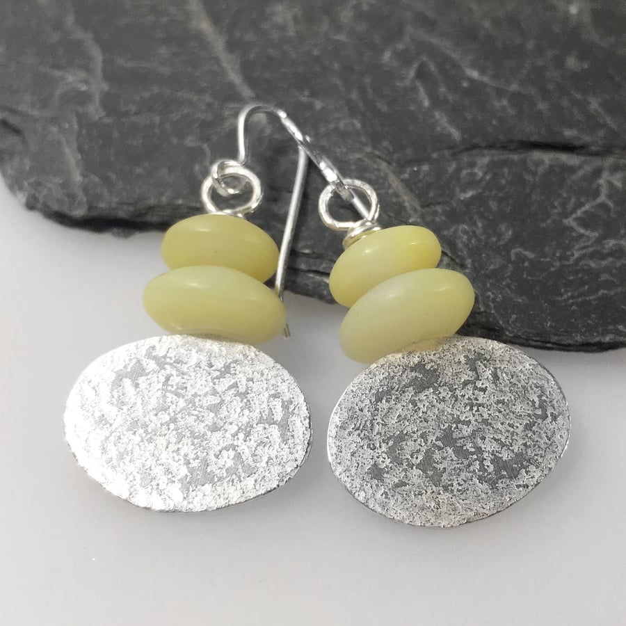 Silver and lemon jasper oval earrings