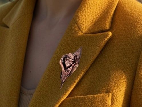 Solid Copper Rose Flower Brooch - Oxidised