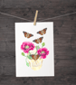 A4 Skull with Poppies & Butterflies Digital Print - Image 2