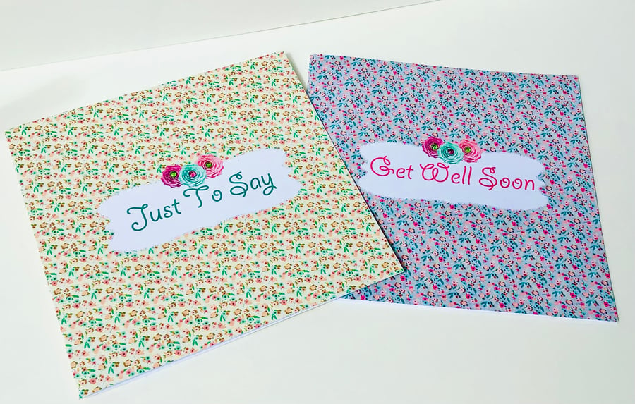 Greeting Card Pack of Four,Get Well,Just to Say,Petit Floral Design Cards