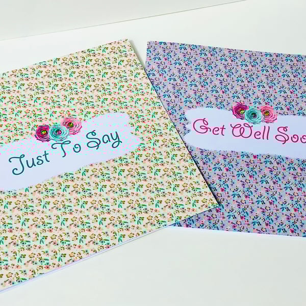 Greeting Card Pack of Four,Get Well,Just to Say,Petit Floral Design Cards
