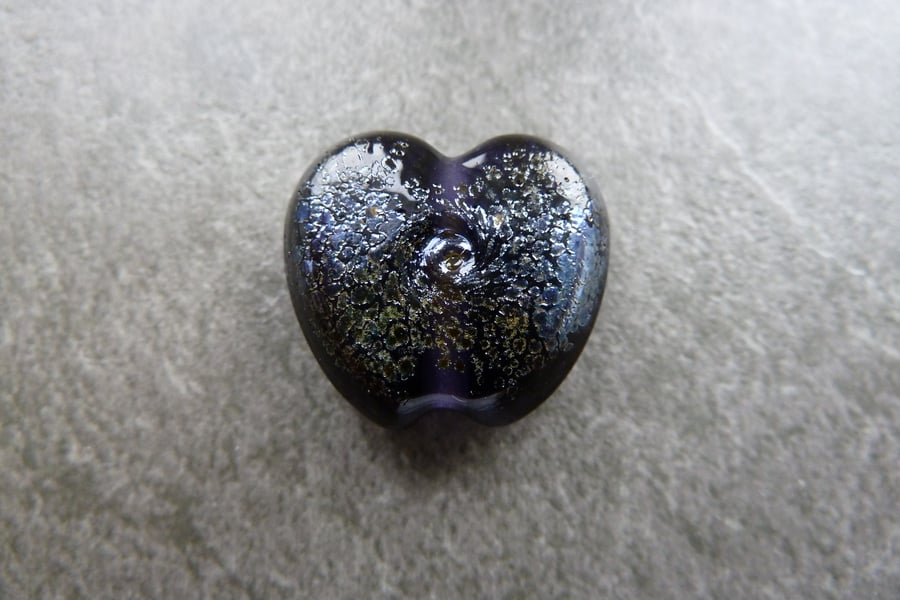 purple, silver frit lampwork glass heart bead