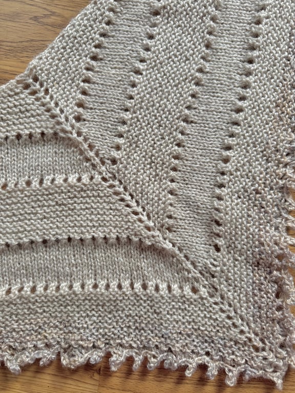 Hand knitted beige triangular scarf in beige premium acrylic yarn 