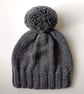Bobble Hat in Grey Chunky Yarn - Image 3