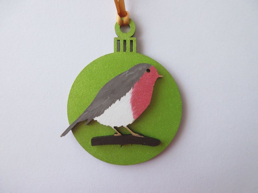 Robin Christmas Bauble Wooden Tree Hanging Decoration
