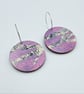 Funky abstract pink, grey and white hand printed earrings  - Image 4