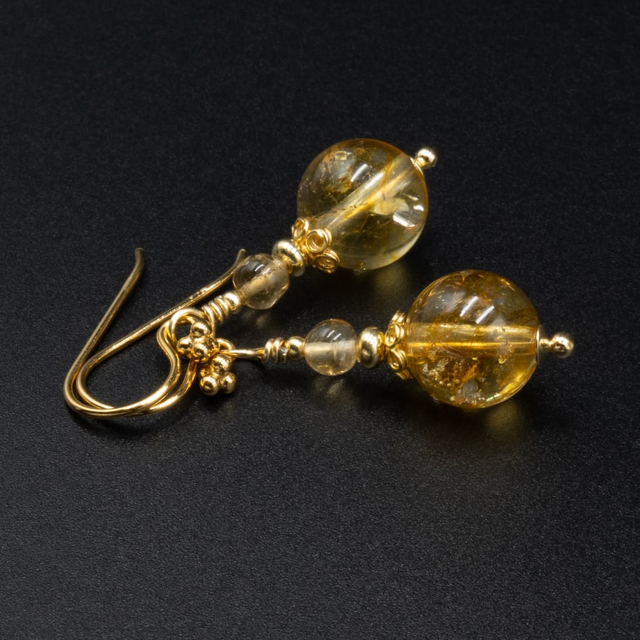 Citrine vermeil gold handmade gemstone drop earrings  : Scorpio Libra gift