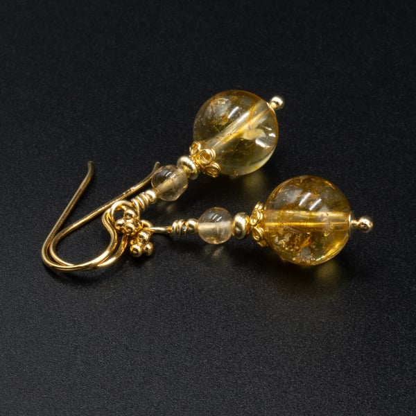 Citrine vermeil gold handmade gemstone drop earrings  : Scorpio Libra gift
