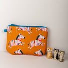 Coin purse with Zebra print – small handmade cotton zip pouch with side clip tag