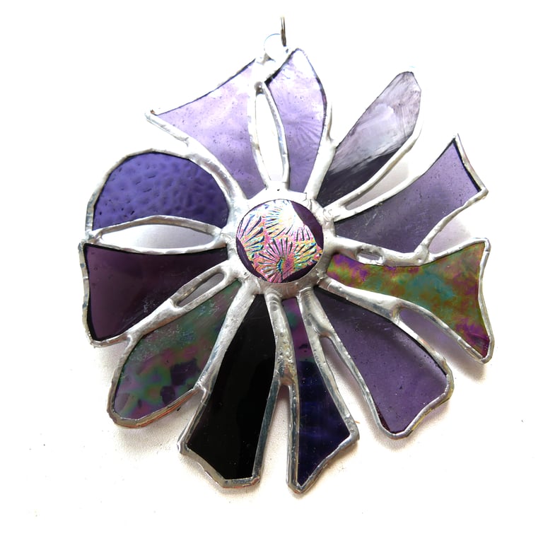 Abstract Purple Flower Suncatcher Stained Glass Dichroic 