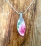 Pink rose vintage crockery pendent on sterling silver chain.