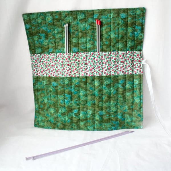 knitting needle roll or tunisian crochet hook holder, green