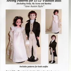 Sewing Patterns for Pair of 11-12" Fashion Dolls, "Jane Austen Style" 1805