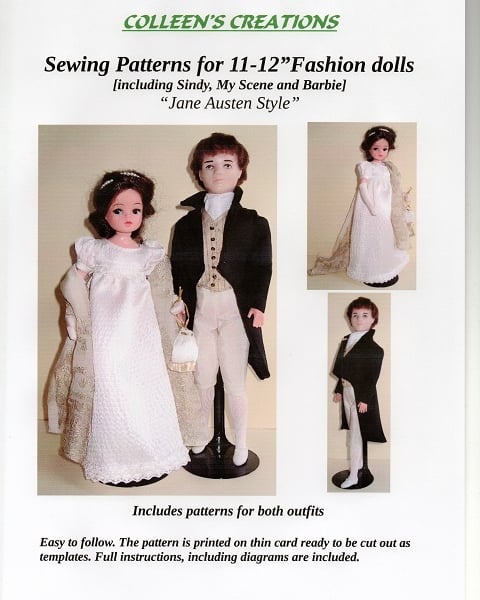 Sewing Patterns for Pair of 11-12" Fashion Dolls, "Jane Austen Style" 1805