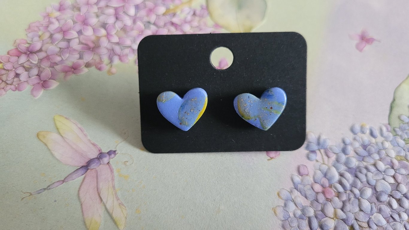 Handmade Polymer Clay Blue Heart Stud Earrings, 316 Surgical Stainless Steel