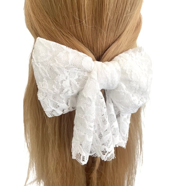 White Lace Bridal Wedding Hair Bow Clip Bachelor Party Bride Oversized Bow Bride