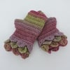  SALE now 8.50  Dragon Scale Cuff Fingerless Mitts Sage Green Heather Dusky Pink