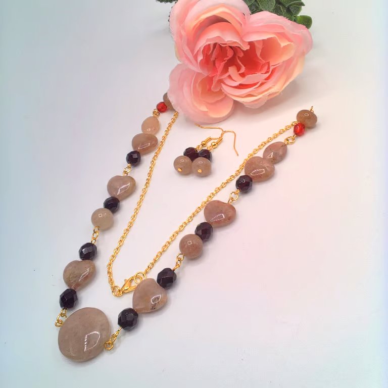 Raspberry Quartz and Garnet Red Crystal Necklace and Earrings, Gift for Her
