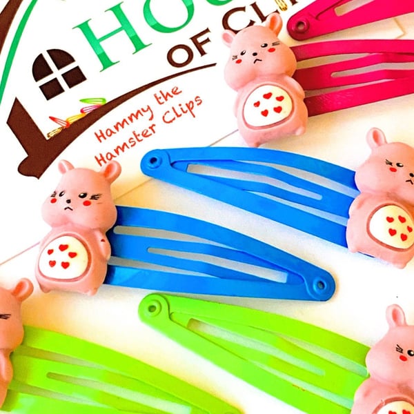 Hammy the Hamster Hair Clips x2 - Hamster Non Slip Barrettes - Great Gift For Gi