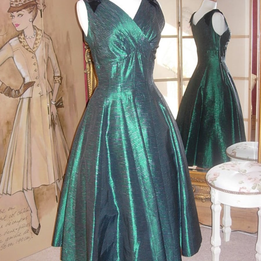 ON SALE Emerald Taffeta Dress