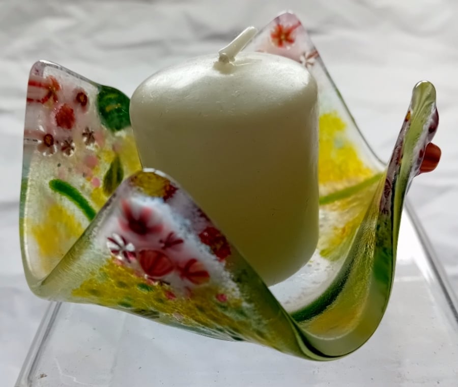 Fused glass votive candle or tea-light holder