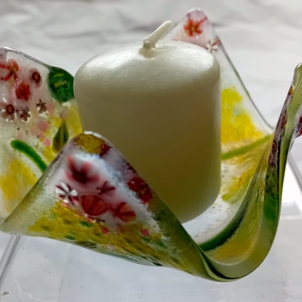 Fused glass votive candle or tea-light holder