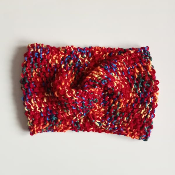 HAND KNIT Rainbow Red Ombre Headband