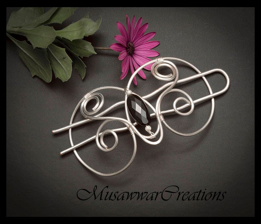 Silver Hair bun holder,bridal silver bun pin, silver wrapped wire hair bun holde