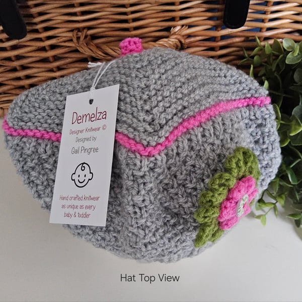 Designer Baby Girl's Beret Style Hand Knitted Hat  2-3 years 