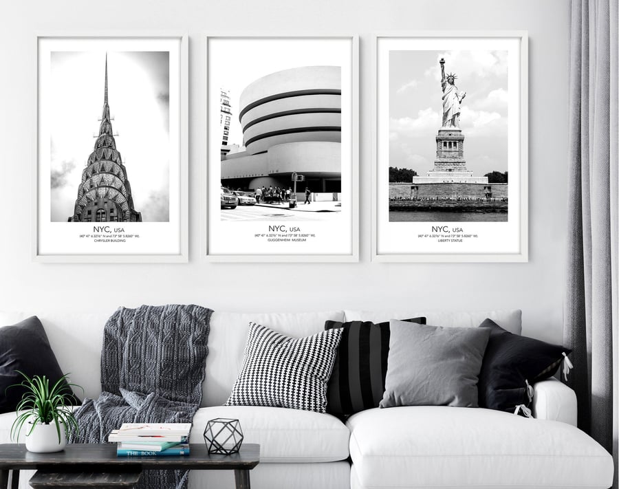 Above bed decor, Living Room Decor, Set x 3 New York Prints, travel poster gift,