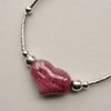 Strawberry Pink Crackle Glazed Heart Necklace   KCJ713