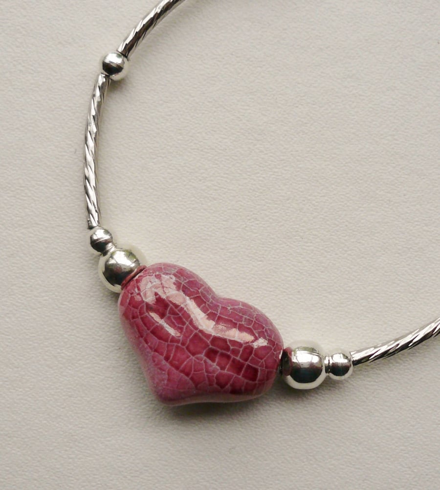 Strawberry Pink Crackle Glazed Heart Necklace   KCJ713