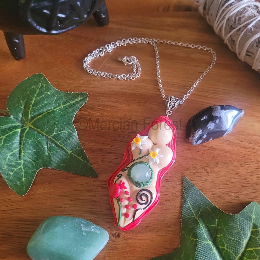 Persephone Goddess Pendant Necklace Handmade Pagen Jewellery Greek Spring Death