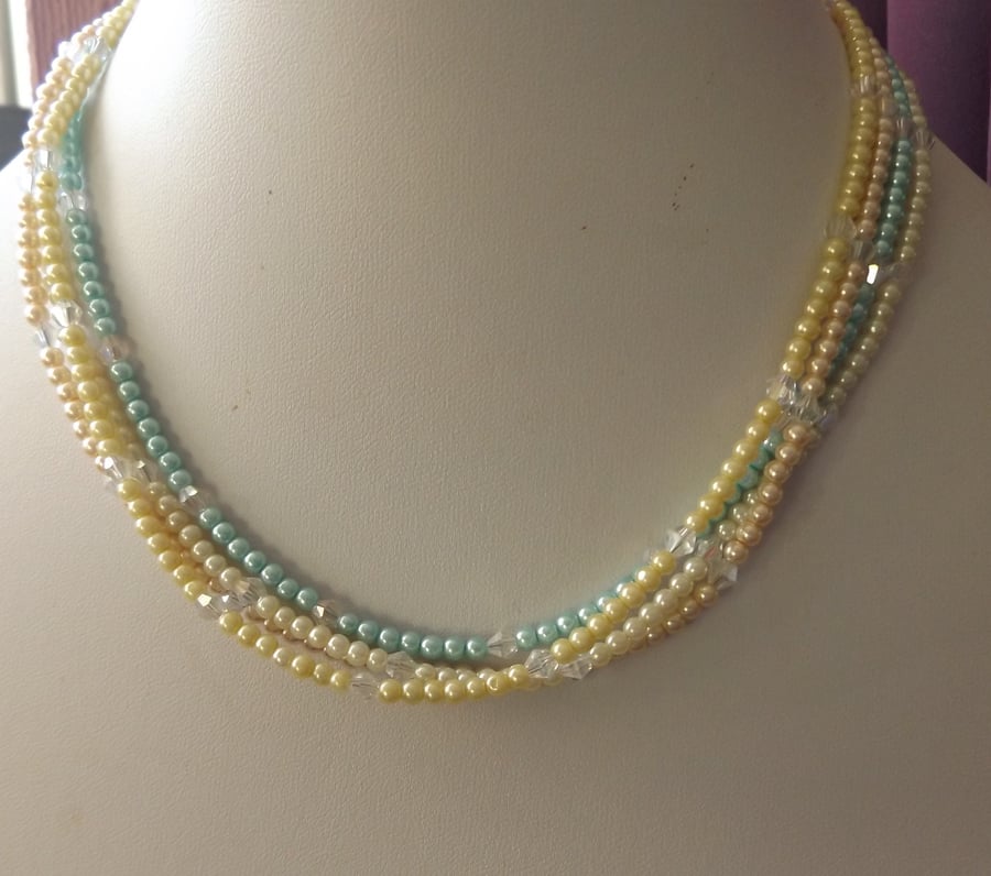 Pearl seed beaded necklace with crystals