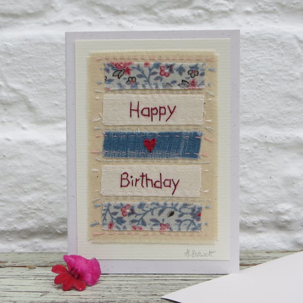 Hand-stitched words, pretty little card for a birthday sor someone special!