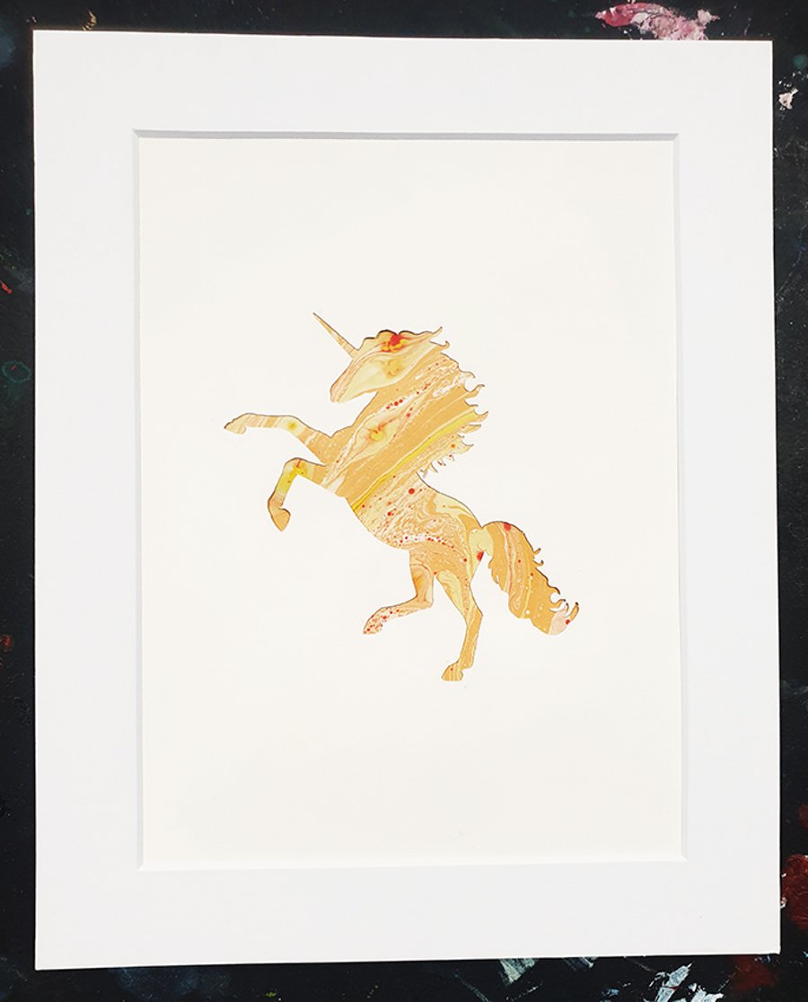 Orange Marbled Unicorn art - 10 x 8"