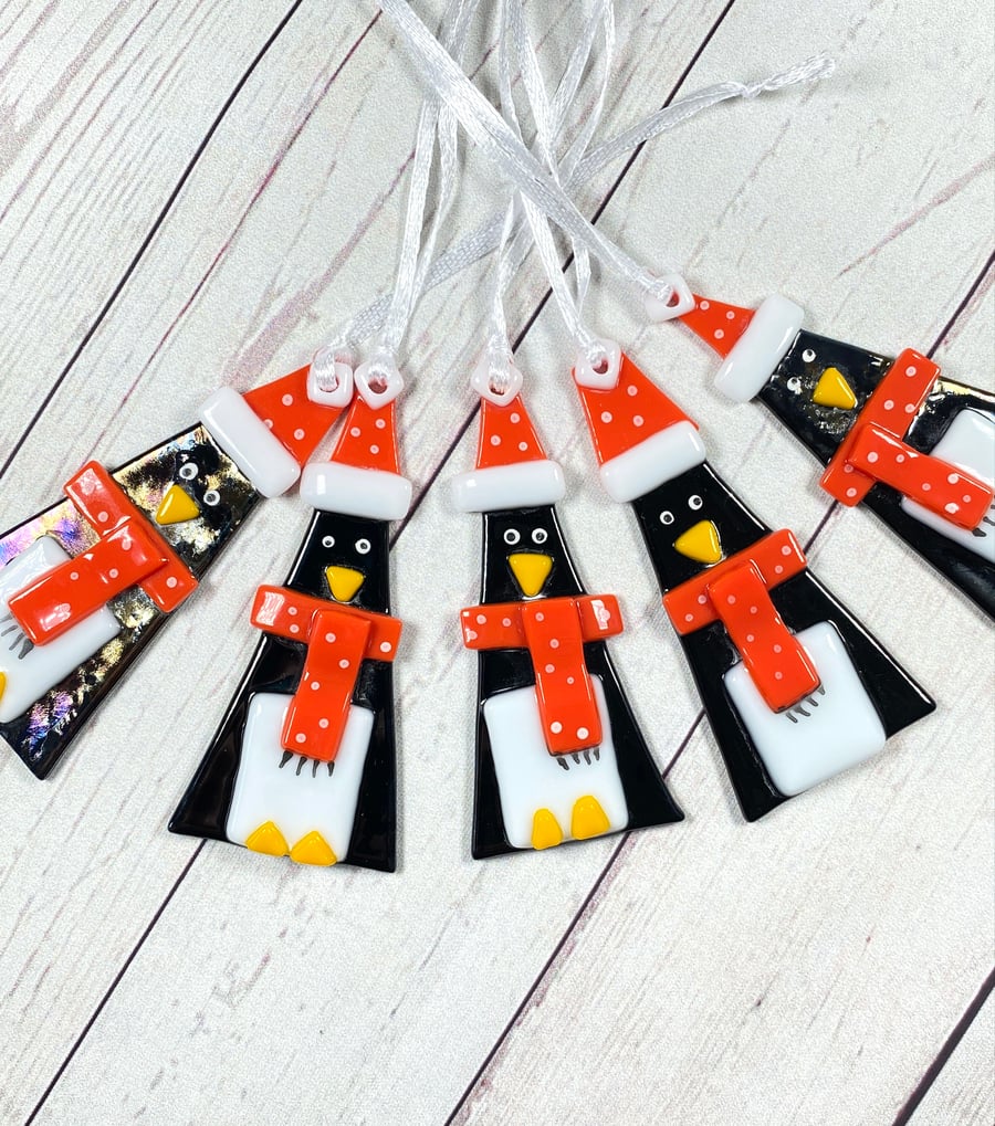Cute fused glass penguin Christmas decoration