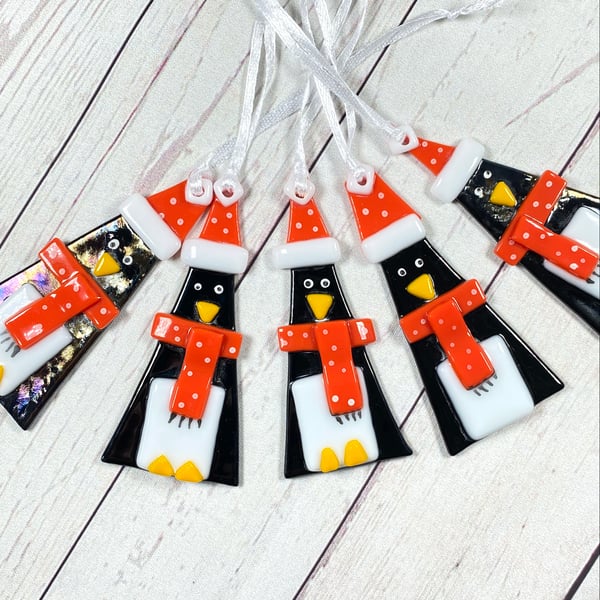 Cute fused glass penguin Christmas decoration